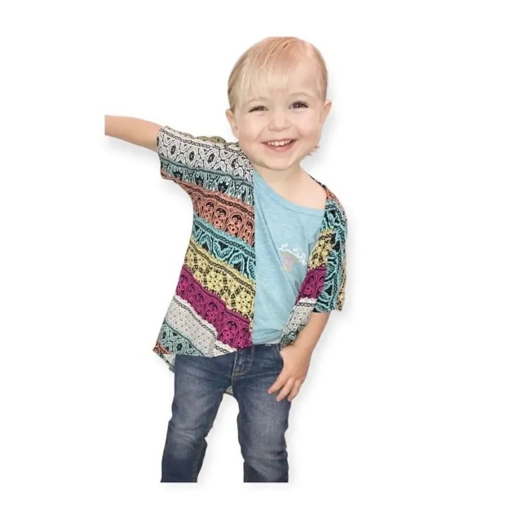 NWT Youth Girls Lularoe Bianca Tribal Multi-Colored Kimono Poncho - Sz 3 10/12